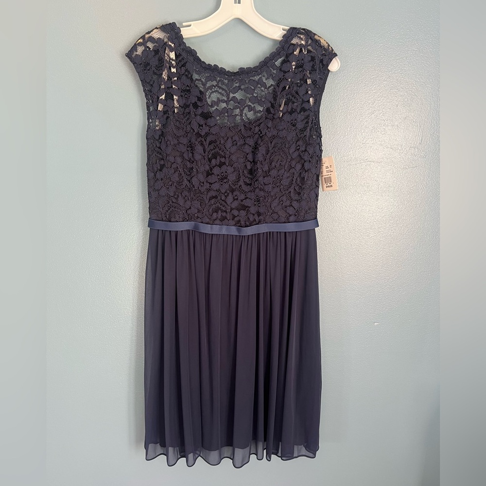 David's Bridal Marine/Navy Lace Midi Dress